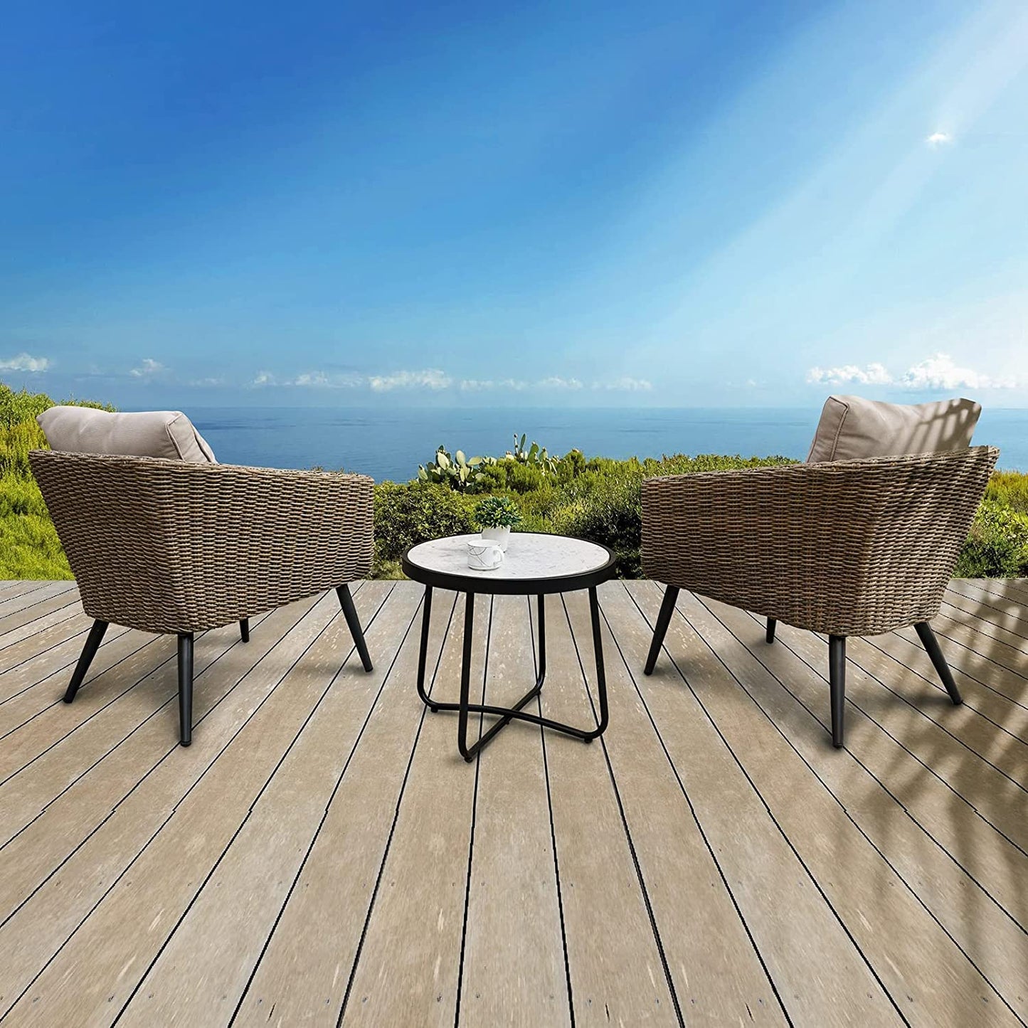 Piece Patio Bistro Set with 2 Chairs and 1 Coffee Table