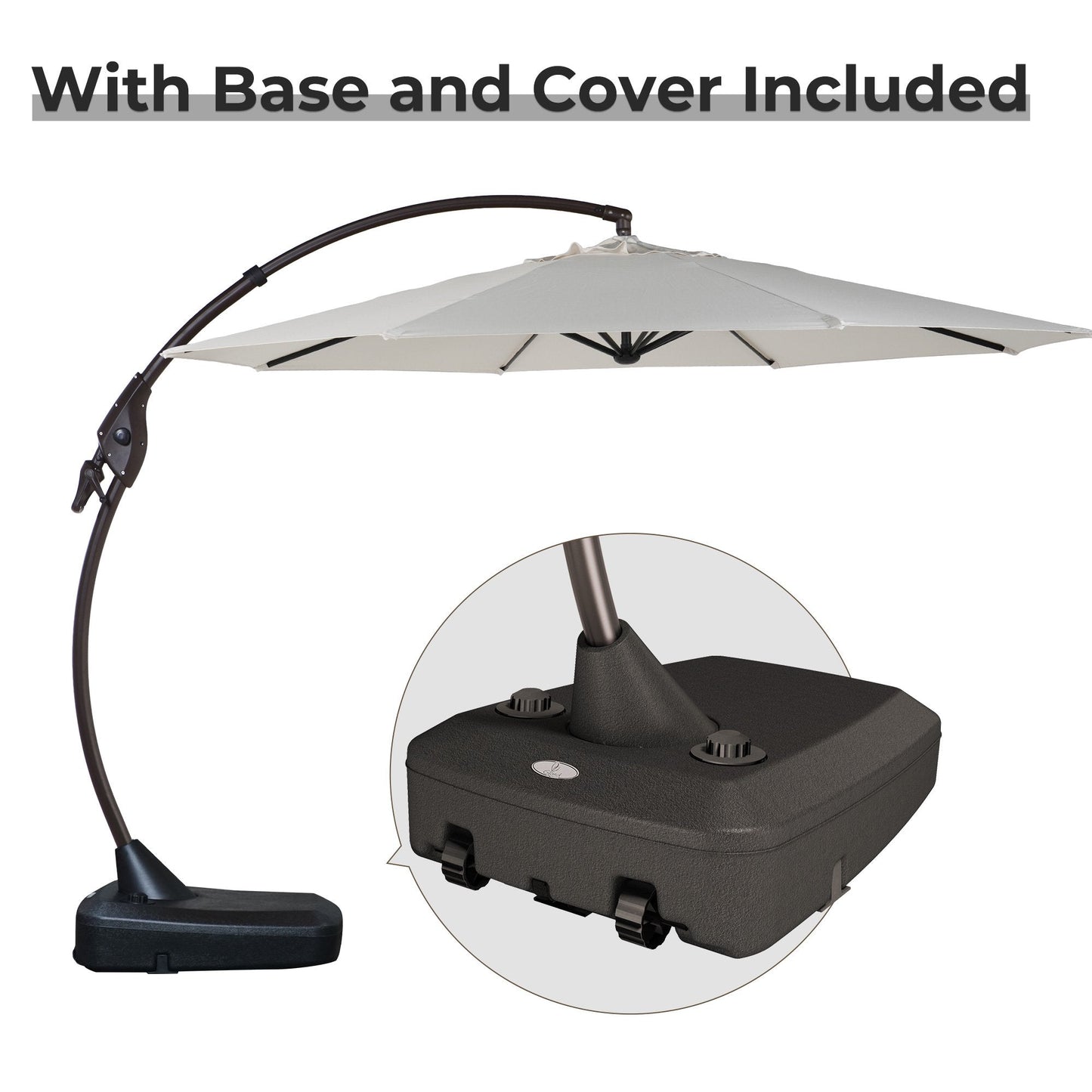 11 FT 12 FT Cantilever Patio Umbrella with Base, Round Large Offset Umbrellas for Garden Deck Pool
