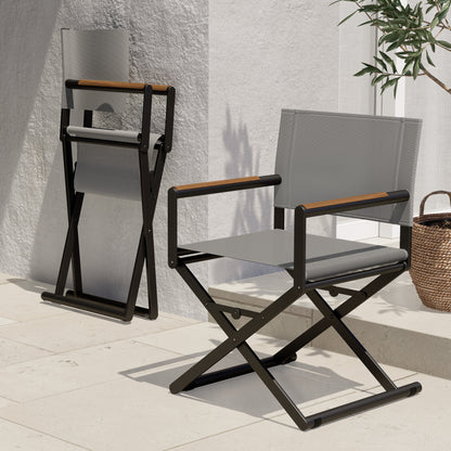Outdoor & Indoor Aluminum Mesh Sling Folding Director Chair Lightweight All-Weather Wood Grain Camping and Hunting Chair for Garden