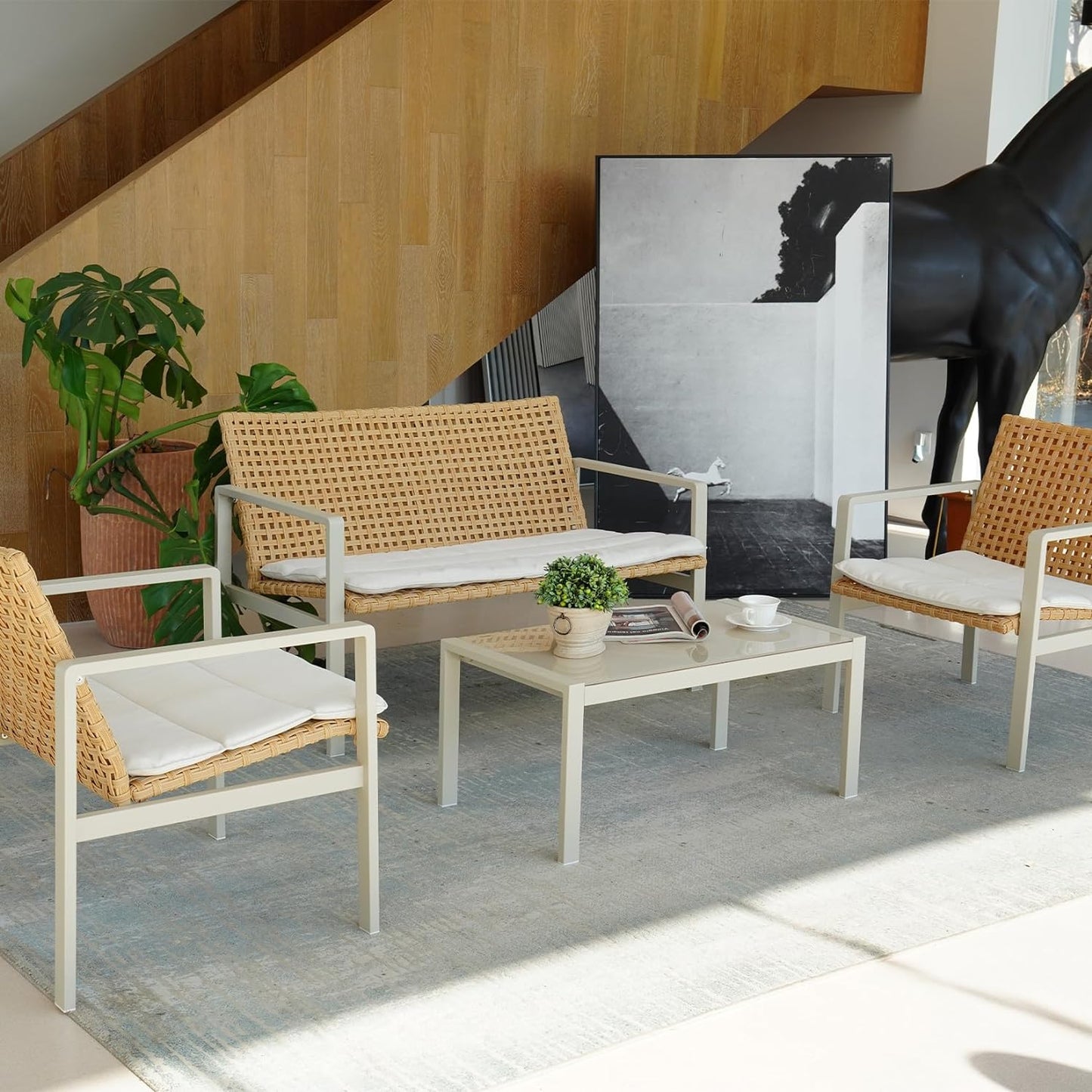 GRAND PATIO Spring Wicker Patio Furniture Set, Outdoor Conversation Furniture Set with Coffee Table