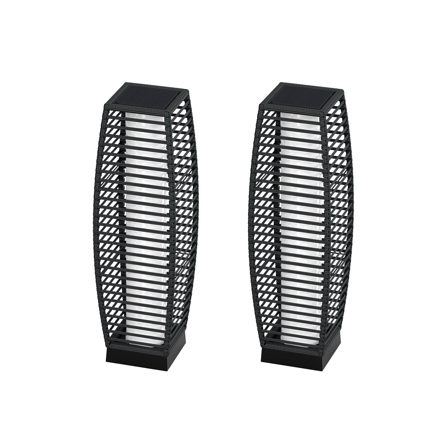 Outdoor Solar-Powered Crossover Woven Resin Wicker Floor Lamp