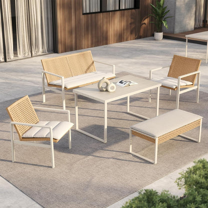 GRAND PATIO Spring Wicker Patio Furniture Set, Outdoor Conversation Furniture Set with Coffee Table