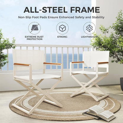 Outdoor & Indoor Aluminum Mesh Sling Folding Director Chair Lightweight All-Weather Wood Grain Camping and Hunting Chair for Garden