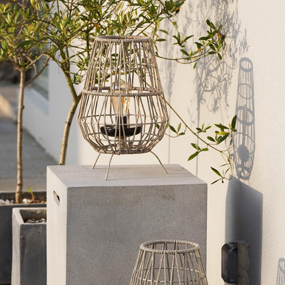 15-inch Apollo Outdoor LED Solar Powered Resin Polyester Cord Woven Floor Lamp Set of 2 with LED Edison Bulb, Water-Resistant Accent Garden Light, Pathway, Taupe Brown