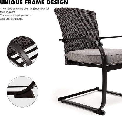 Dining Wicker Chair Set, Steel Frame Chair with Cushion