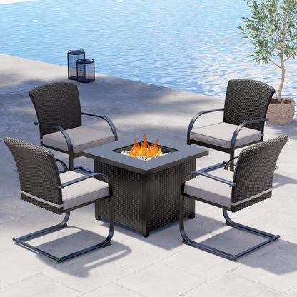 5-Piece Outdoor Dining Table Set with Fire Pit, 4 Outdoor Spring Dining Chairs