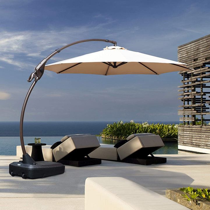 11 FT 12 FT Cantilever Patio Umbrella with Base, Round Large Offset Umbrellas for Garden Deck Pool