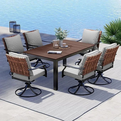 5 Pieces Outdoor Dining Set,4 Steel Resin Wicker Swivel Patio Chairs&Square Dining Table