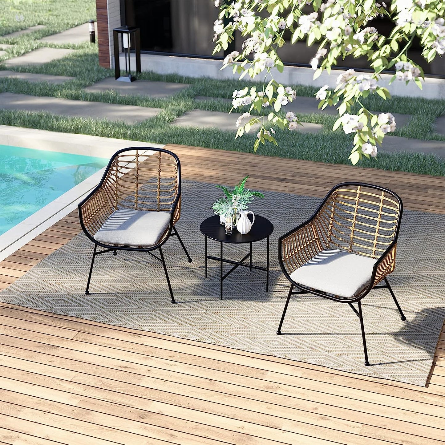 Outdoor Wicker Patio Conversation Set Boho Seating Chat Set