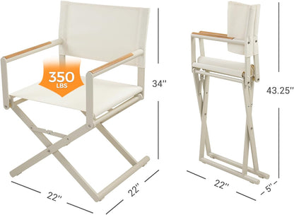 Outdoor & Indoor Aluminum Mesh Sling Folding Director Chair Lightweight All-Weather Wood Grain Camping and Hunting Chair for Garden