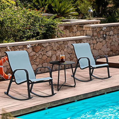 3-Piece Patio Bistro Rocking Chair Set, Steel Rocker Seating Outside for Front Porch, Garden, Patio, Backyard