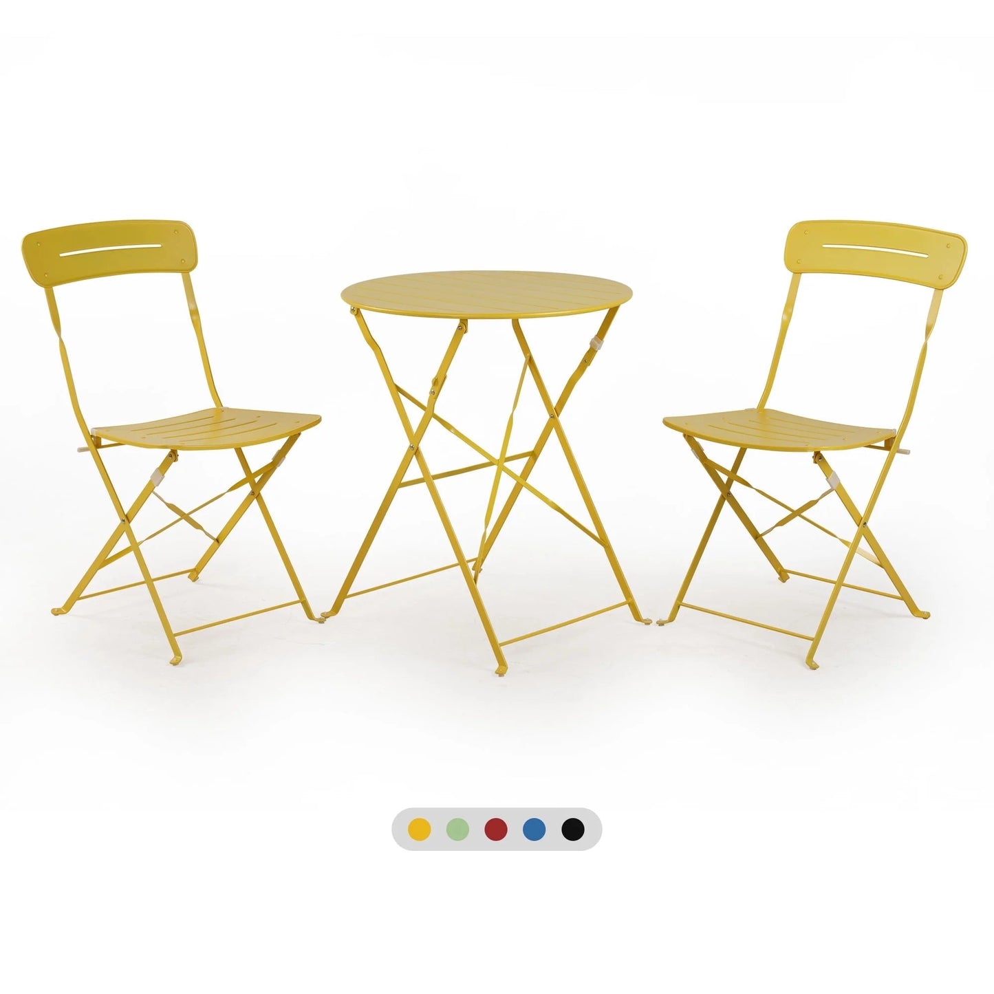 3-Piece Foldable Bistro Set with Round Table - All-Weather Steel Frame
