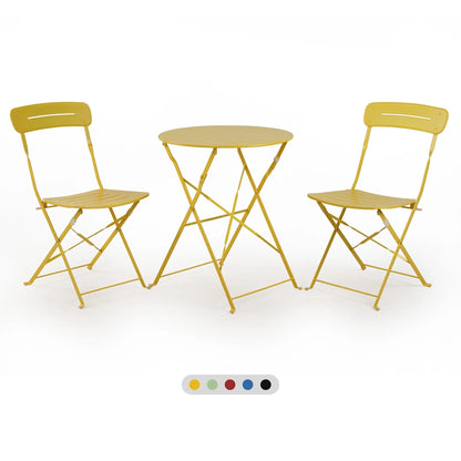 3-Piece Foldable Bistro Set with Round Table - All-Weather Steel Frame