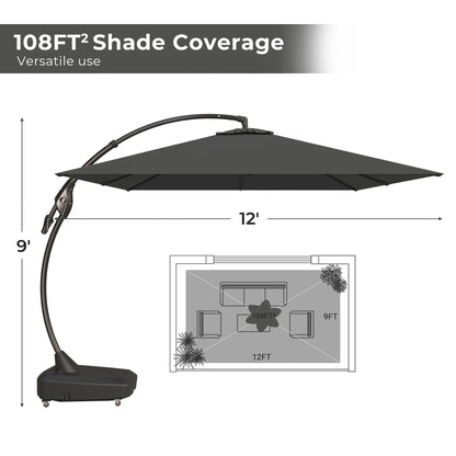 Large Rectangular Patio Umbrella with Base, with Umbrella Cover, Cantilever Umbrellas Easy Tilt
