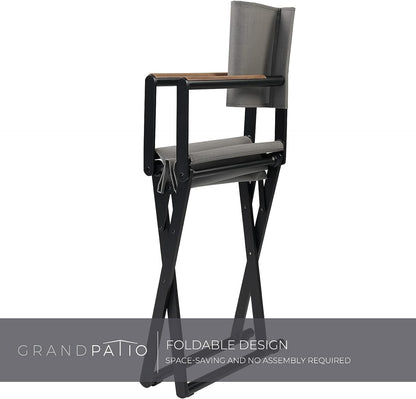 Outdoor & Indoor Aluminum Mesh Sling Folding Director Chair Lightweight All-Weather Wood Grain Camping and Hunting Chair for Garden