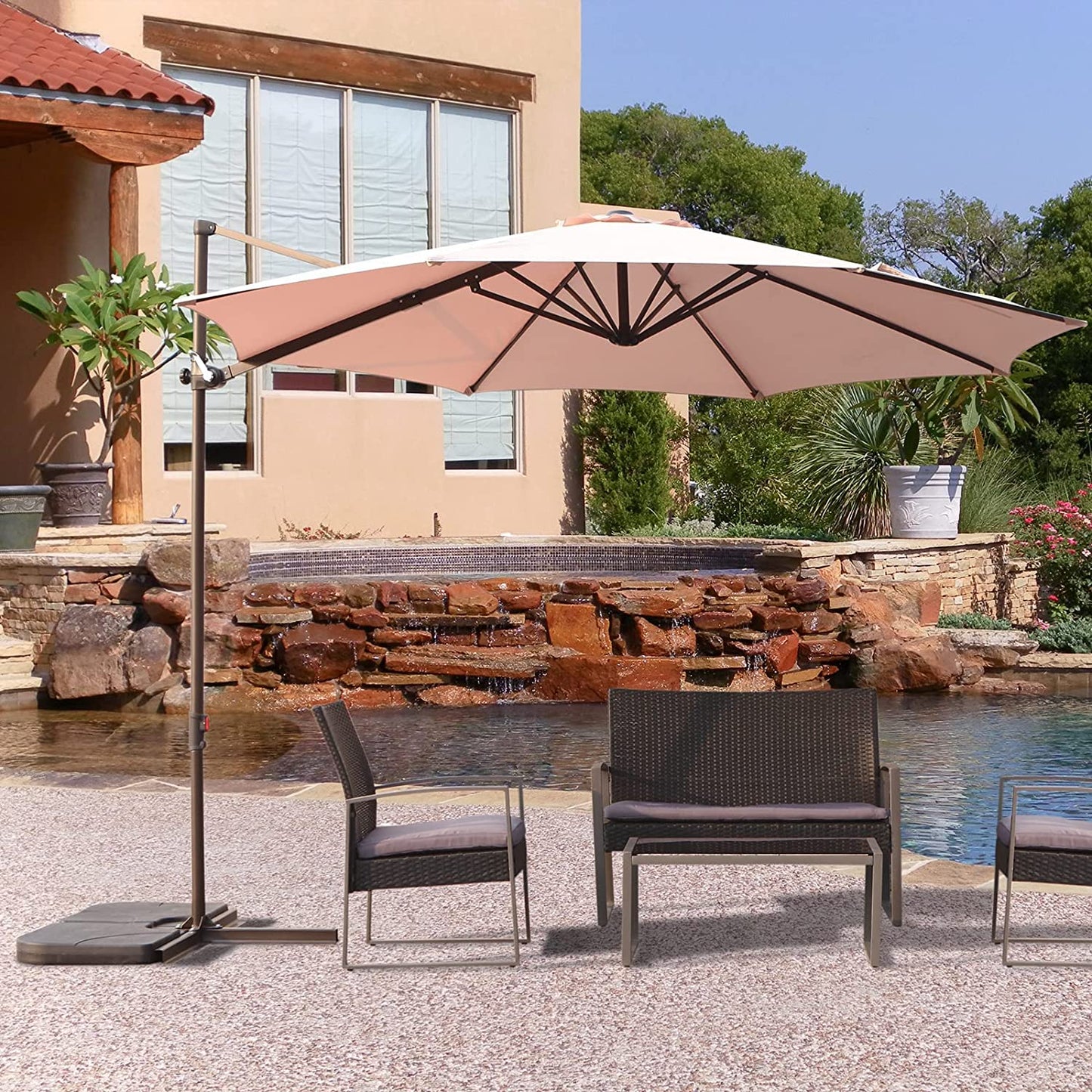 10FT Outdoor Aluminum Patio Umbrella, Market Cantilever large outdoor umbrella Polyester Patio Shade UV Protection,Offset Patio Umbrella Without Base,Tilt and Crank