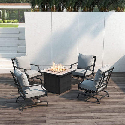 GRAND PATIO 5 PCS Outdoor Furniture Conversation Grey Cushions Rocking Chairs Propane Gas Fire Table