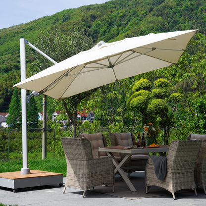 10x13 FT Acrylic Outdoor Cantilever Aluminum Umbrella with Large Base, with Cover, 5-Year-Non-Fading