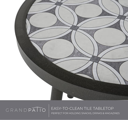 Dining Chair Set of 3, Swivel Rope Armchairs with Cushions and Round Side Table with Tile Tabletop