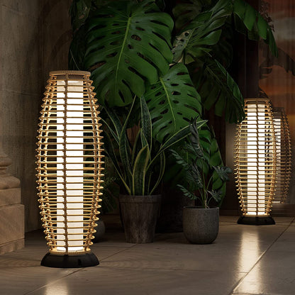 Floor Lamp Outdoor Lamp Patio Lights Solar Powered Lantern Weather–Resistant Rattan Deck Lights, Lamp Large-Sized for Garden