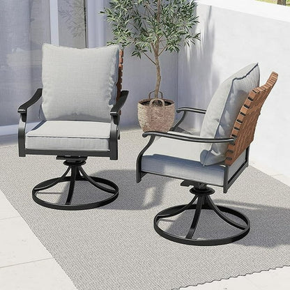 2-Piece Outdoor Dining Chair Set, 2 Steel Leather-Look Wicker 360-Degree Swivel Patio Chair