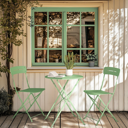 3-Piece Foldable Bistro Set with Round Table - All-Weather Steel Frame