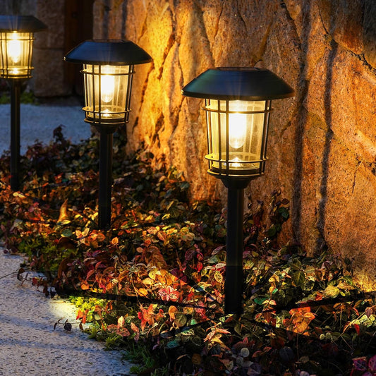 Outdoor Glass Solar Pathway Lights - Aluminum & Steel Frame