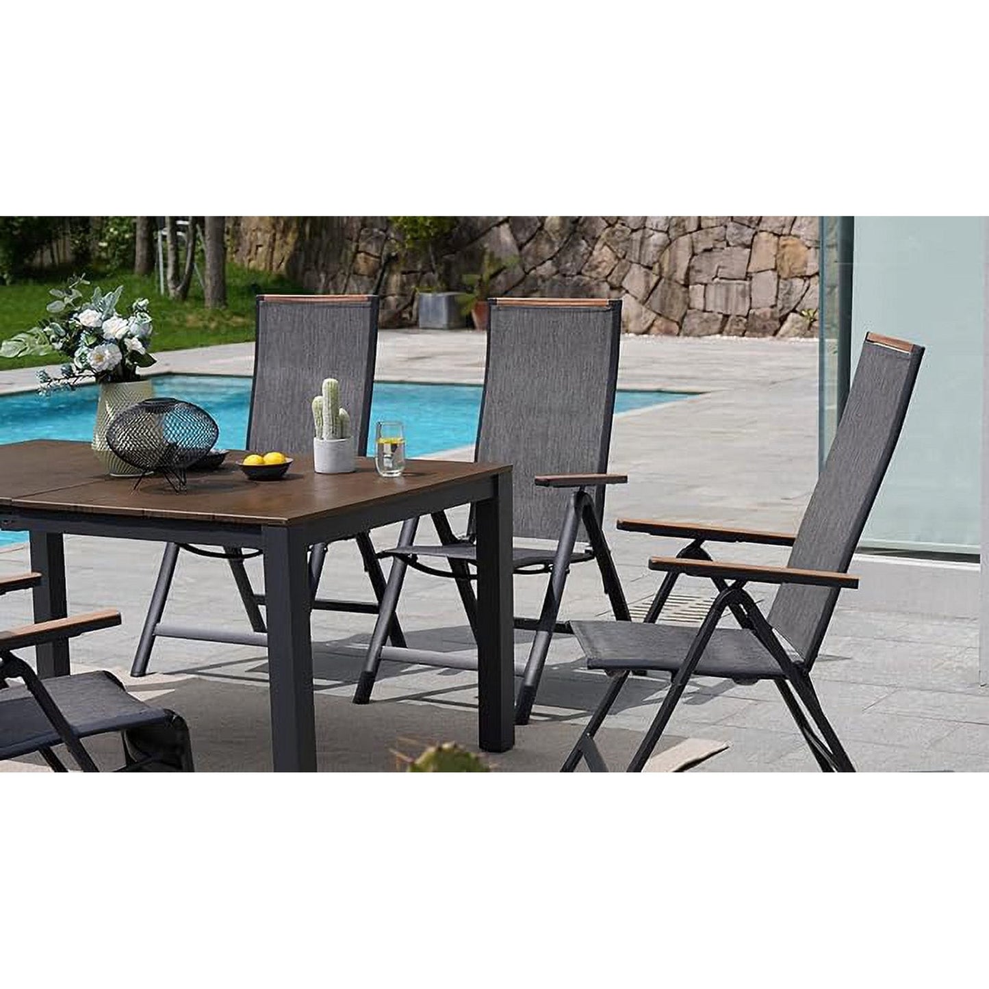 Aluminium Adjustable 6-Position High Backrest Folding Chair, No Assembly