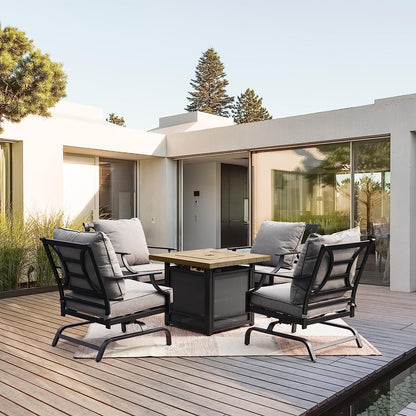 GRAND PATIO 5 PCS Outdoor Furniture Conversation Grey Cushions Rocking Chairs Propane Gas Fire Table