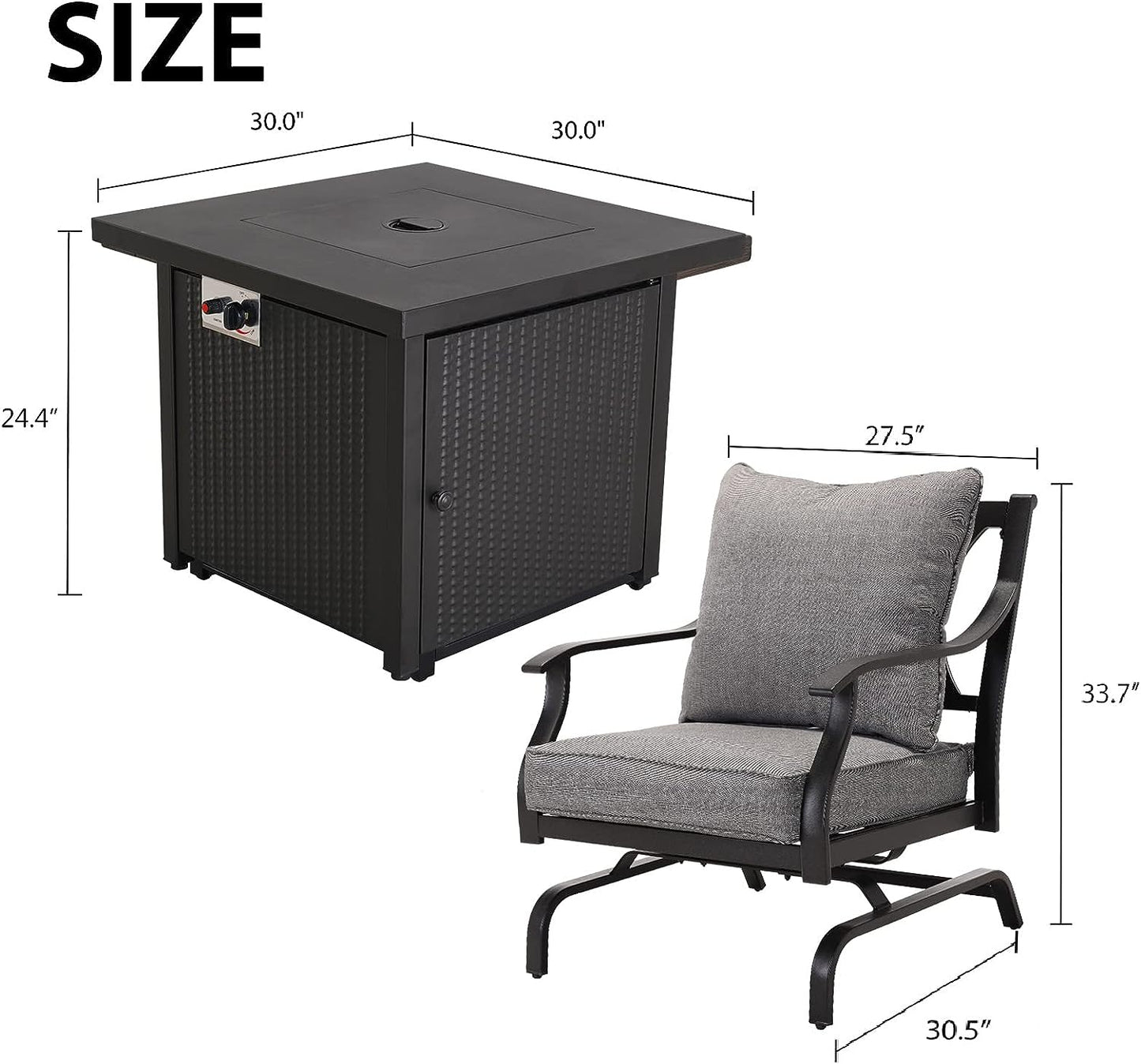 GRAND PATIO 5 PCS Outdoor Furniture Conversation Grey Cushions Rocking Chairs Propane Gas Fire Table