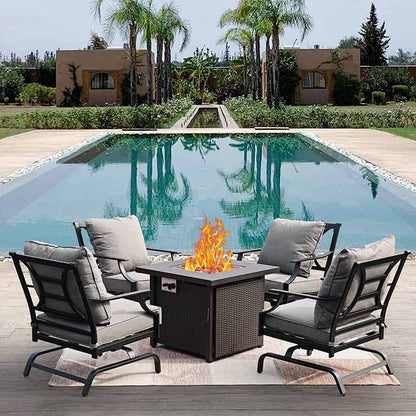 NEWPORT Outdoor Furniture Set with 1 Propane Fire Pit Table and 4 Chairs
