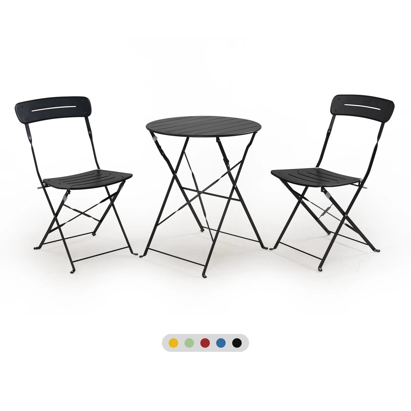 3-Piece Foldable Bistro Set with Round Table - All-Weather Steel Frame