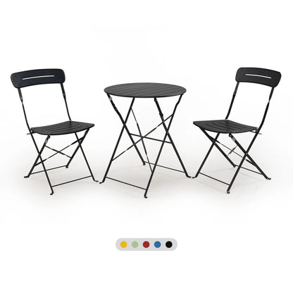 3-Piece Foldable Bistro Set with Round Table - All-Weather Steel Frame