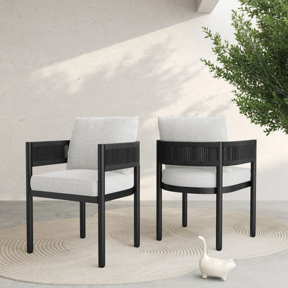 Steel Outdoor Dining Side Chairs, Patio Chairs with Grey Cushions