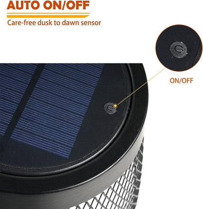 Shadow Solar Powered 28"H Floor Lamp, Metal Wire Shade, LED Modern Outdoor Flickering Lantern
