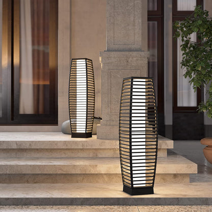Outdoor Solar-Powered Crossover Woven Resin Wicker Floor Lamp