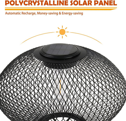 Shadow Solar Powered 8"H Table Lamp 2-Pack Metal Wire Shade, LED Modern Outdoor Lantern