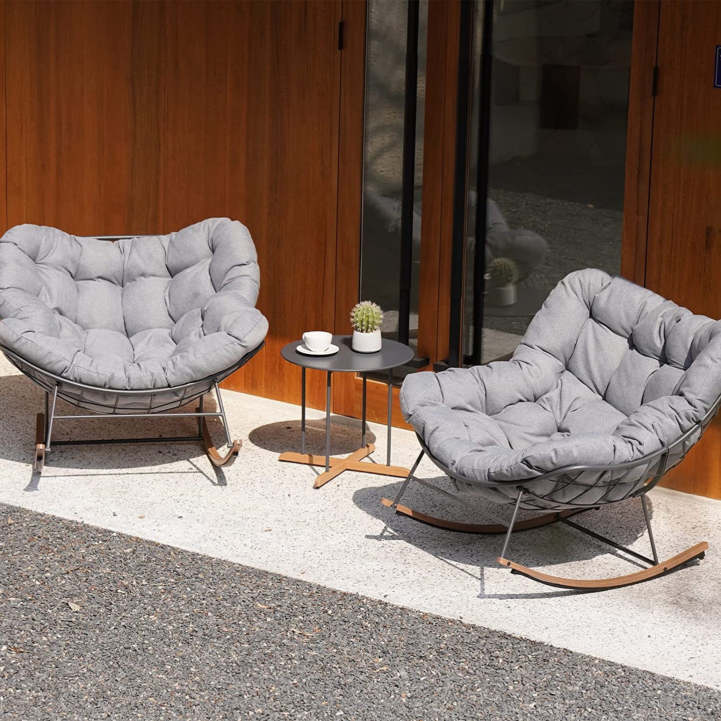 GRAND PATIO Outdoor Royal Rocking Chair, E-Coated Papasan Chair With Cushion for Porch, Garden
