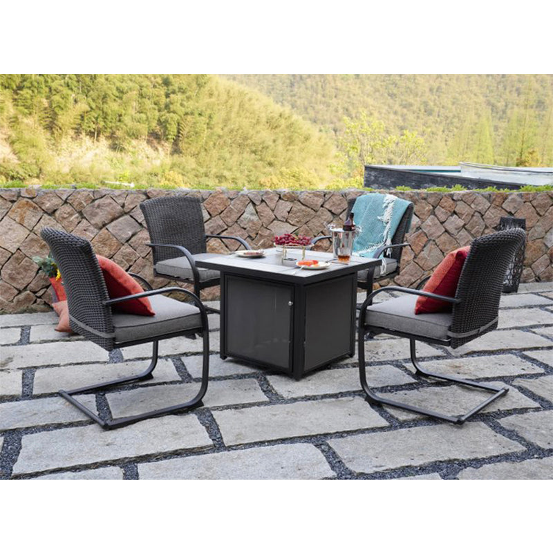 Dining Set with 4 Chairs and 32 Inch Square Propane Fire Table
