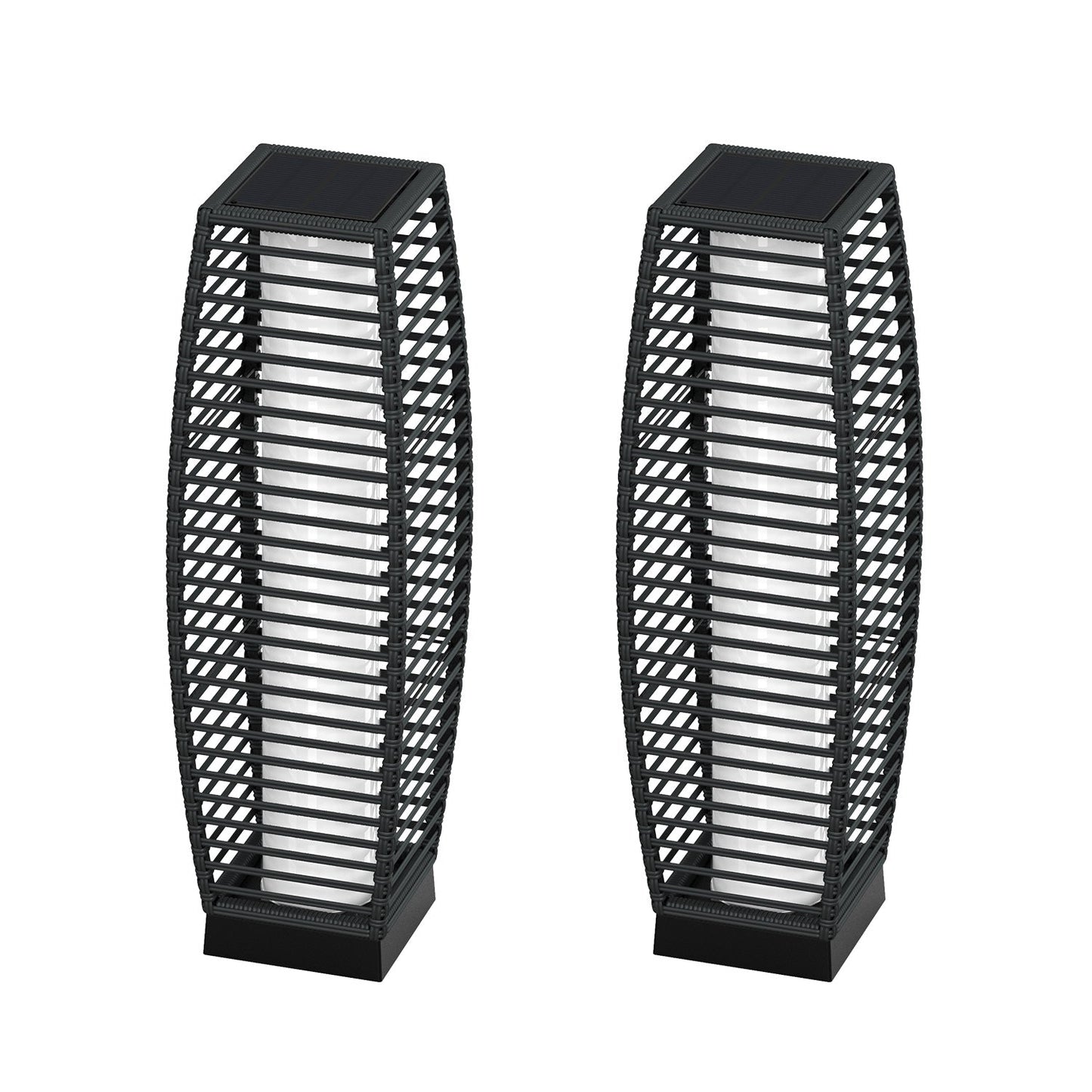 Outdoor Solar-Powered Crossover Woven Resin Wicker Floor Lamp