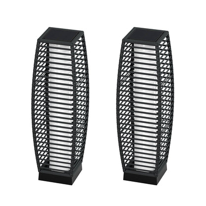 Outdoor Solar-Powered Crossover Woven Resin Wicker Floor Lamp