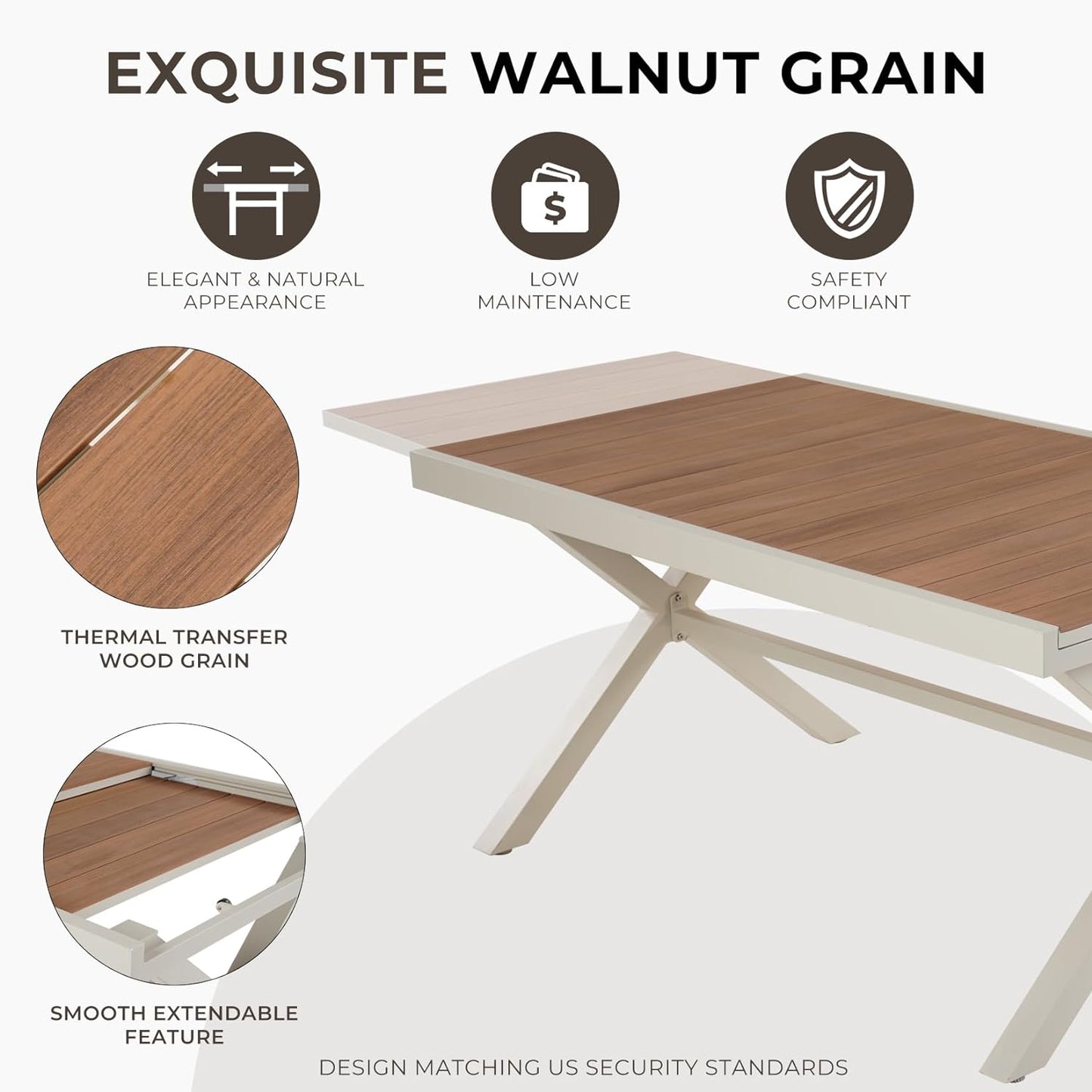 Dining Set, Extendable Table with Extra-Wide Foldable Chairs