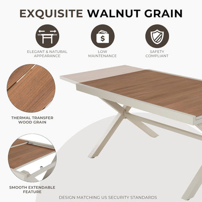 Dining Set, Extendable Table with Extra-Wide Foldable Chairs