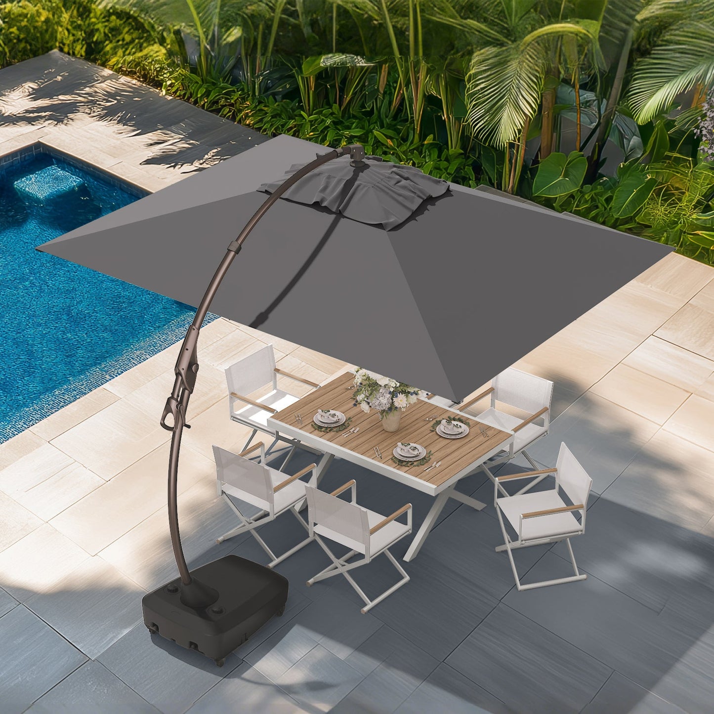Large Rectangular Patio Umbrella with Base, with Umbrella Cover, Cantilever Umbrellas Easy Tilt