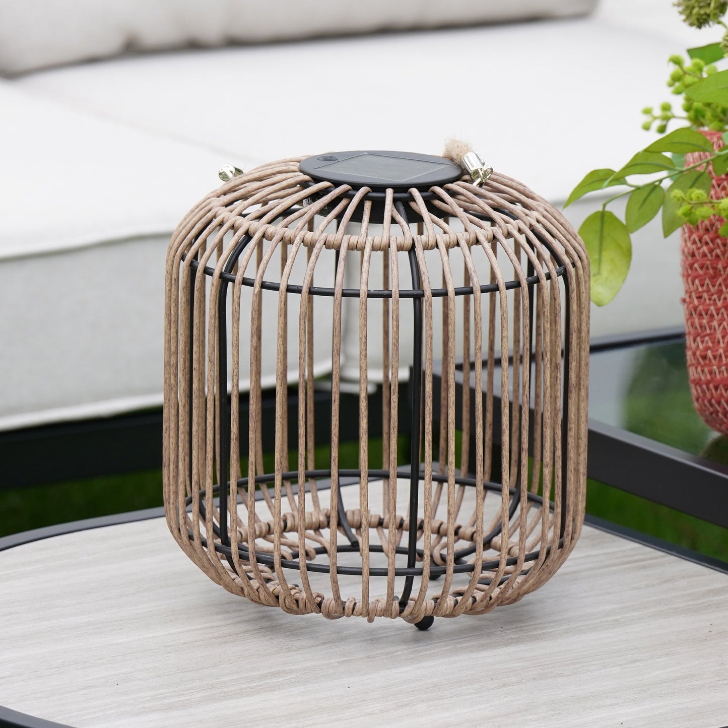 Outdoor Solar Lanterns Waterproof Wicker Rechargeable Hanging Lights