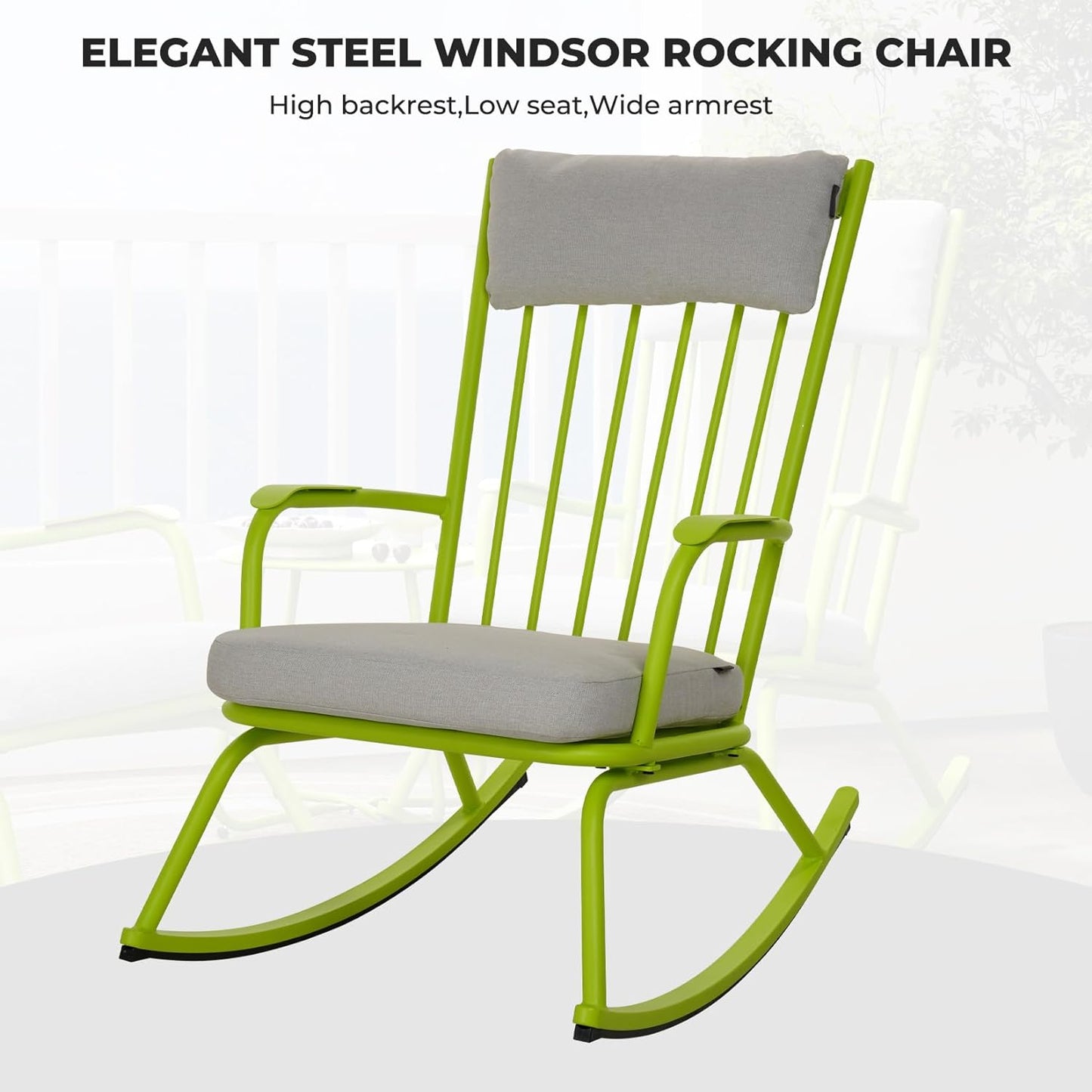 Outdoor Rocking Chair Set for 2, E-Coated Steel Rocking Chairs with Cushions and Side Table