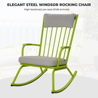 Outdoor Rocking Chair Set for 2, E-Coated Steel Rocking Chairs with Cushions and Side Table