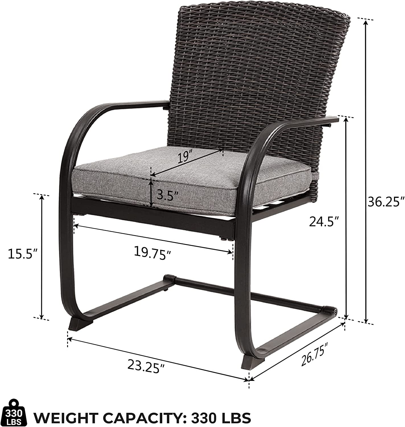 Dining Wicker Chair Set, Steel Frame Chair with Cushion