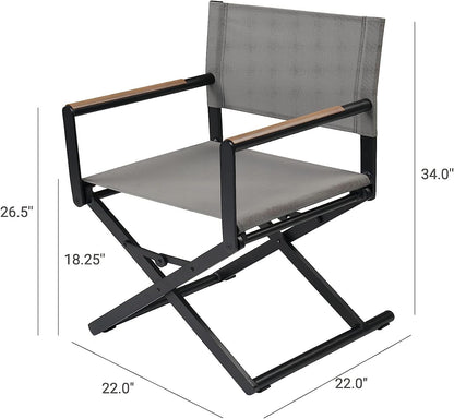 Outdoor & Indoor Aluminum Mesh Sling Folding Director Chair Lightweight All-Weather Wood Grain Camping and Hunting Chair for Garden