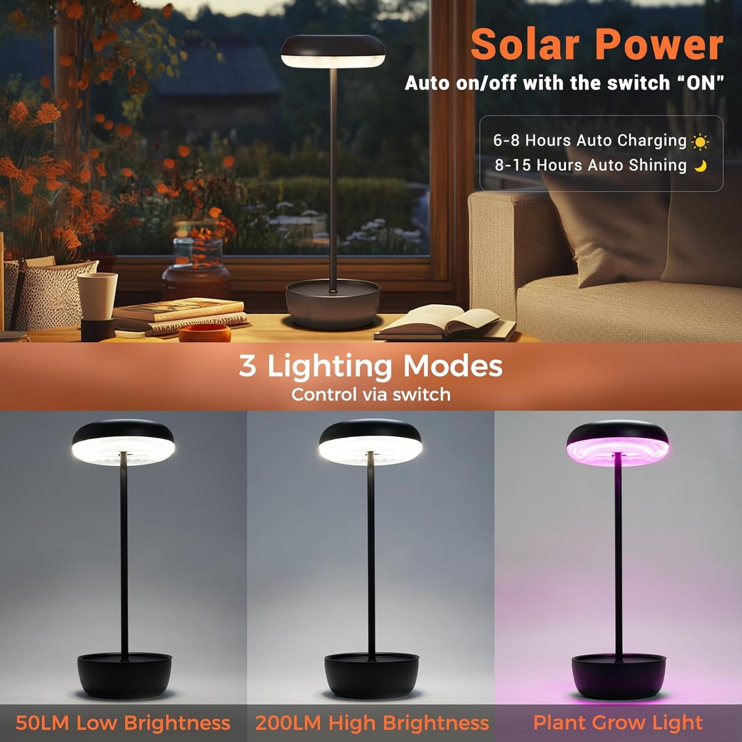 Outdoor Table Lamp Solar Table Lamp with USB-Type C